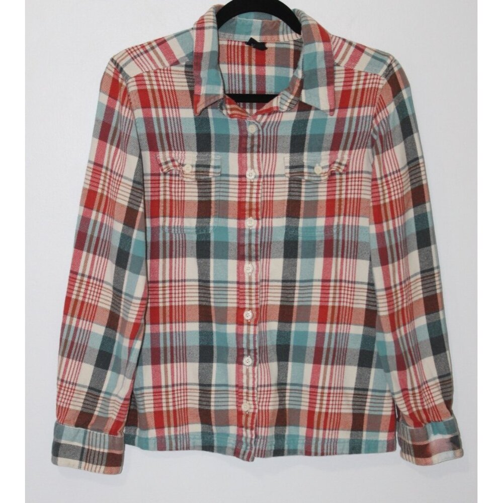 Patagonia Womens Red Blue Plaid Long Sleeve Fjord Flannel Button Up Shirt 6